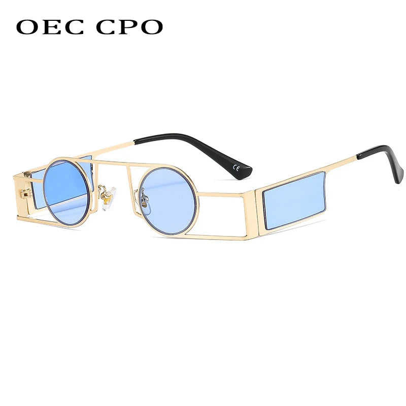 OEC CPO - Gafas de Sol Redondas Punk para Hombre y Mujer | Lentes de Sol Vintage de Metal | Estilo Steampunk Únicas con Protección UV400