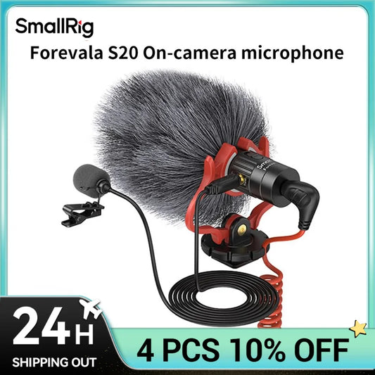 SmallRig S20 On-Camera Microphone con Shock Mount y Micrófono Lavalier | Micrófono Estéreo para DSLR, iPhone y Smartphones - Modelo 3468