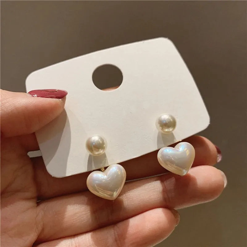 Pendientes de Pera de Imitación con Aguja de Plata 925 para Mujer - Joyería de Moda Coreana, Pendientes de Tuerca de Corazón de Lujo 2024