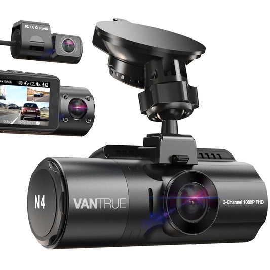 Cámara Vantrue N4 para Autos con Triple Cámara 4K - Visión Nocturna IR, Modo Estacionamiento 24h, Soporte hasta 256GB