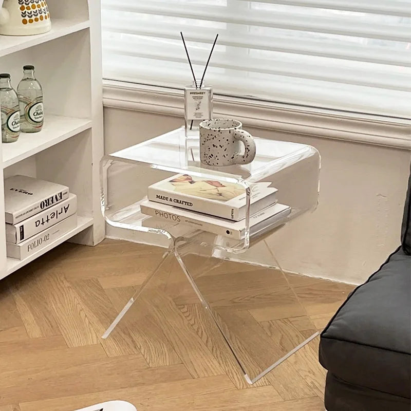 Mesita de Noche Moderna de Acrílico Transparente - Gabinete Lateral para Sala de Estar y Almacenamiento