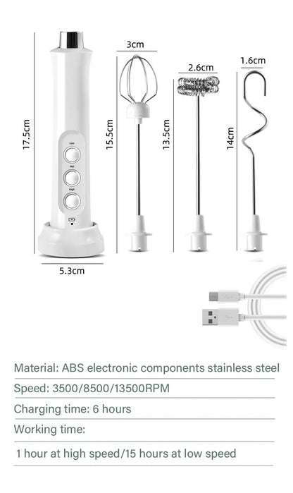 Espumador de Leche Eléctrico USB Recargable Inalámbrico - Batidor de Mano con 3 Velocidades para Latte, Cappuccino y Chocolate Caliente