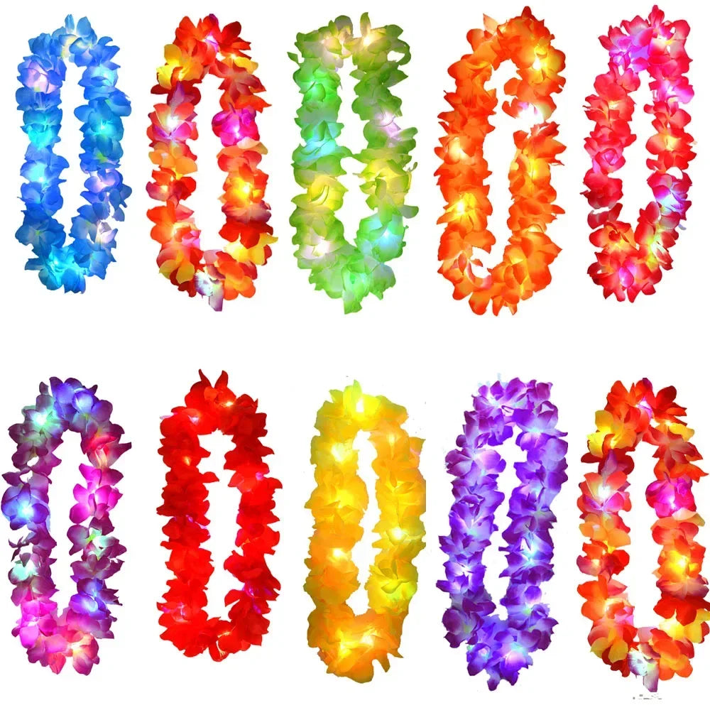 Collar Luminoso de Flores Hawaianas para Mujeres y Niñas - Guirnalda Hula para Bodas, Fiestas Tropicales y Luau