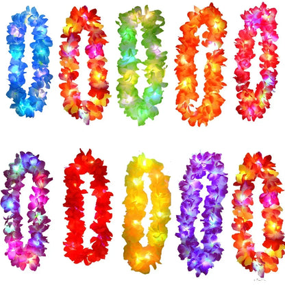 Collar Luminoso de Flores Hawaianas para Mujeres y Niñas - Guirnalda Hula para Bodas, Fiestas Tropicales y Luau