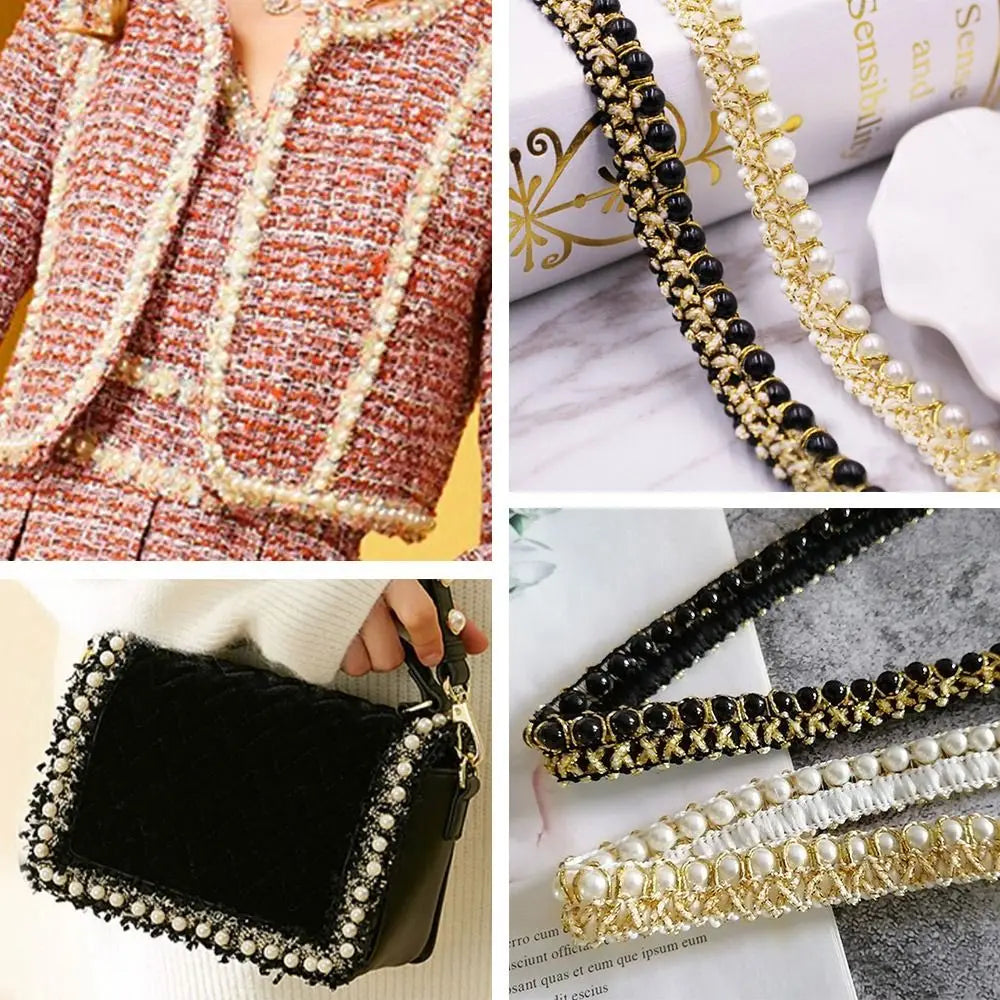 Cinta de Encaje Trenzada con Perlas - 1 Yarda, Decoración de Cuello y Puños, Accesorio de Costura para Ropa