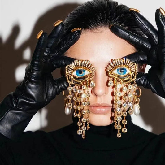 Pendientes Colgantes Étnicos Vintage de Ojos Dorados - Joyería de Moda Barroca para Mujer
