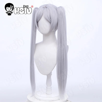 Peluca de fibra sintética de Frieren para cosplay, pelo largo de doble cola de caballo, Anime Sousou no Frieren en el Funeral, HSIU, gris plateado