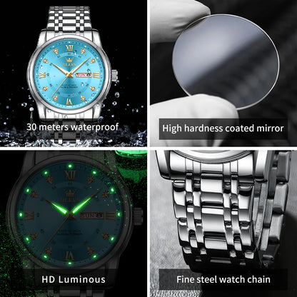 OLEVS - Reloj de Pulsera de Cuarzo para Hombre, Cronógrafo Clásico de Negocios, Doble Calendario, Resistente al Agua