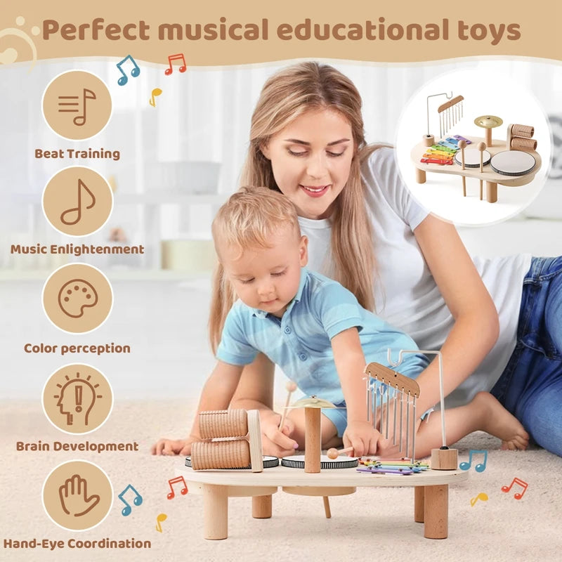 Instrumentos Musicales de Madera para Bebés - Juguete de Percusión Multifuncional, Piano de Ocho Tonos, Regalos de Cumpleaños Montessori