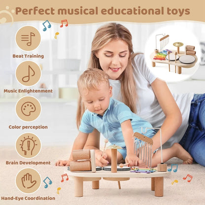 Instrumentos Musicales de Madera para Bebés - Juguete de Percusión Multifuncional, Piano de Ocho Tonos, Regalos de Cumpleaños Montessori
