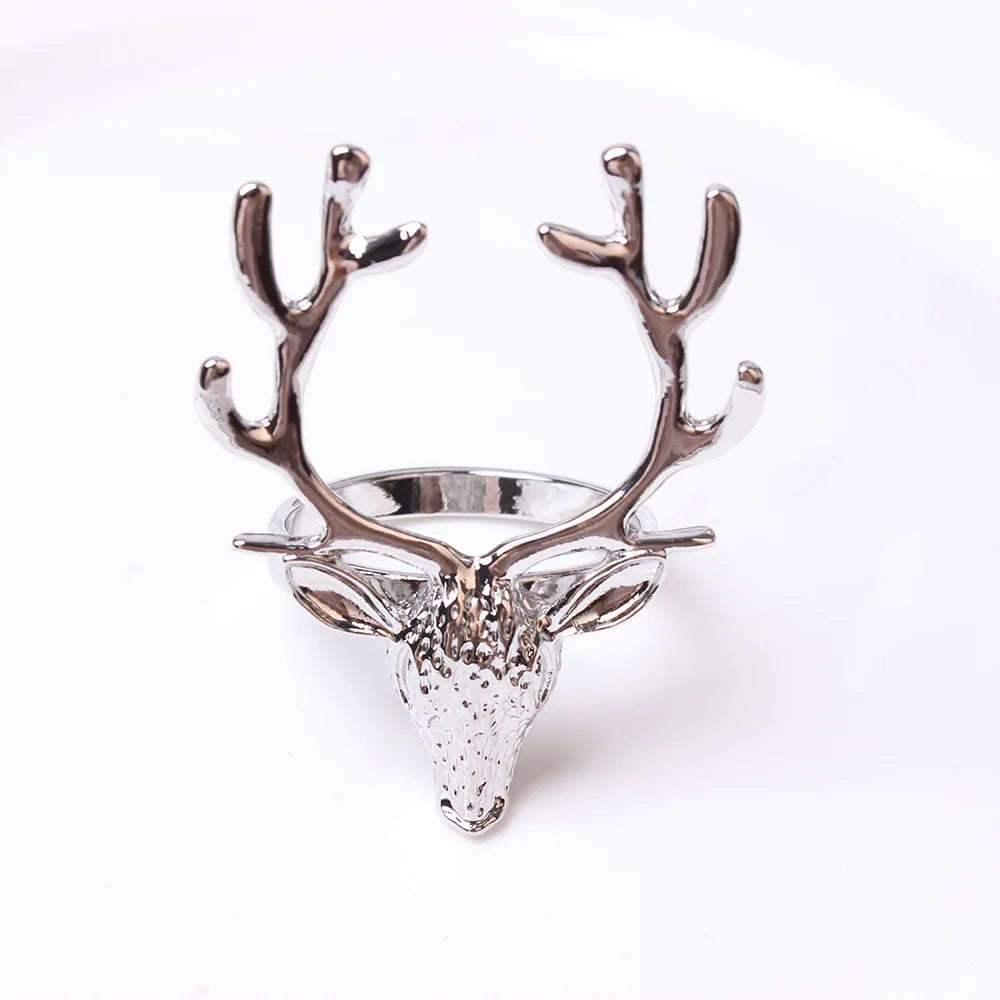 Anillos de Servilleta de Ciervo de 4 Piezas - Soporte de Cabeza de Alce para Decoración de Mesa de Navidad y Acción de Gracias