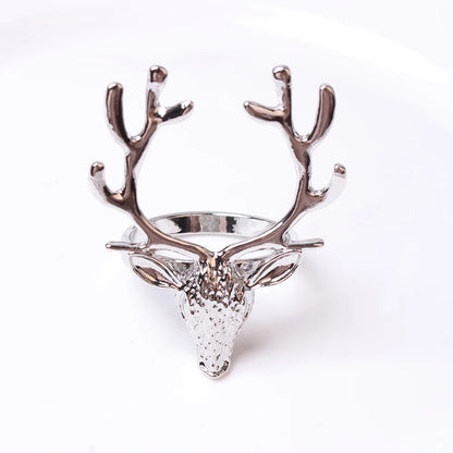 Anillos de Servilleta de Ciervo de 4 Piezas - Soporte de Cabeza de Alce para Decoración de Mesa de Navidad y Acción de Gracias