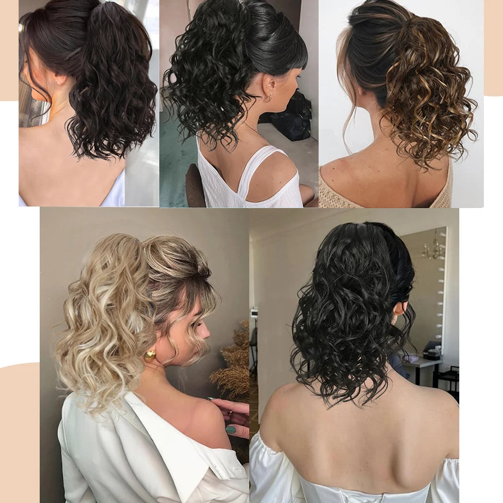Extensión de Cola de Caballo Corta para Mujer, Pinza Ondulada Rizada de Garra Sintética, Extensión de Cabello de Cola de Caballo Corta