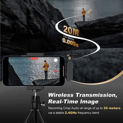 Micrófono Inalámbrico HD K61 | Doble Micrófono para Grabación de Videos Cortos y TikTok | Alcance de 20 Metros