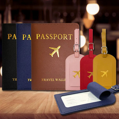 Etiqueta de Equipaje y porta pasaporte de Cuero PU para Hombres y Mujeres – Soporte de ID y Dirección para Maletas y Bolsas de Viaje