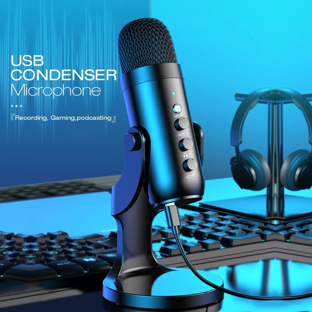 Micrófono USB para PC, Mac, Gaming, Grabación y Streaming | Micrófono Condensador con Adaptador para Teléfono y Salida de Auriculares