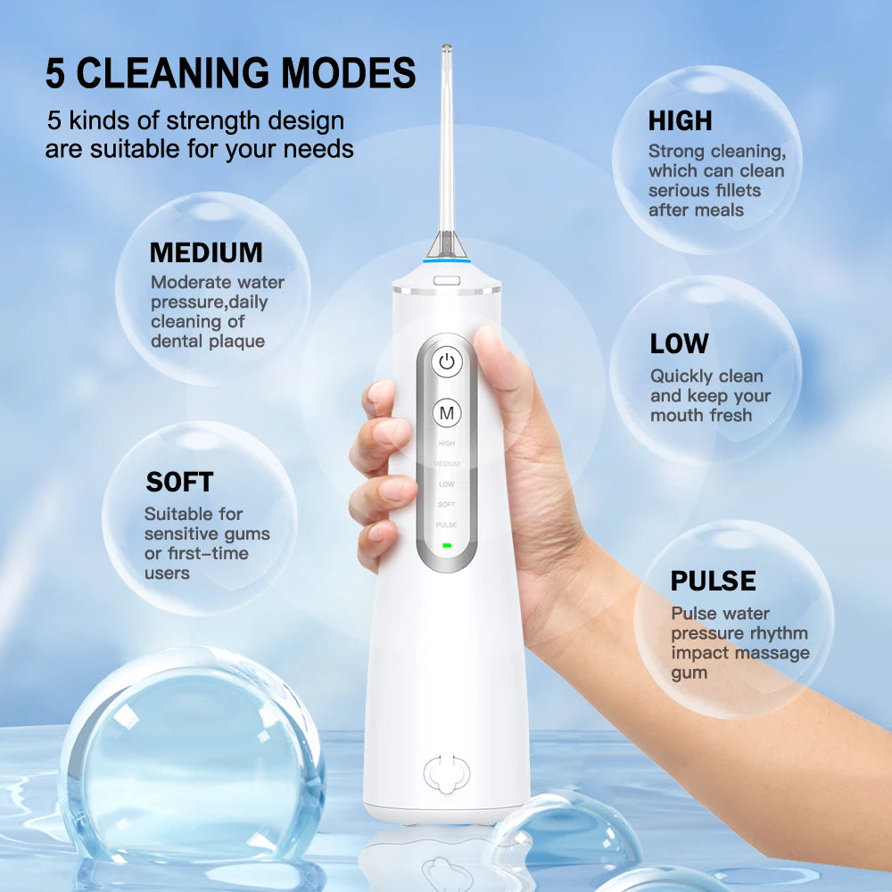 Irrigador Bucal Portátil SUBORT - Limpiador Dental Recargable por USB con Tanque de 260ML y Resistencia al Agua IPX7