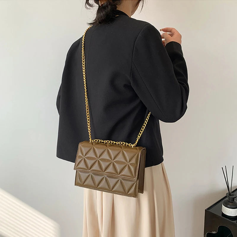 Bolso de Mano de Cuero PU con Cadena para Mujer, Diseño de Cuadros, Bandolera de Verano, Bolso de Mano Cuadrado para Dama