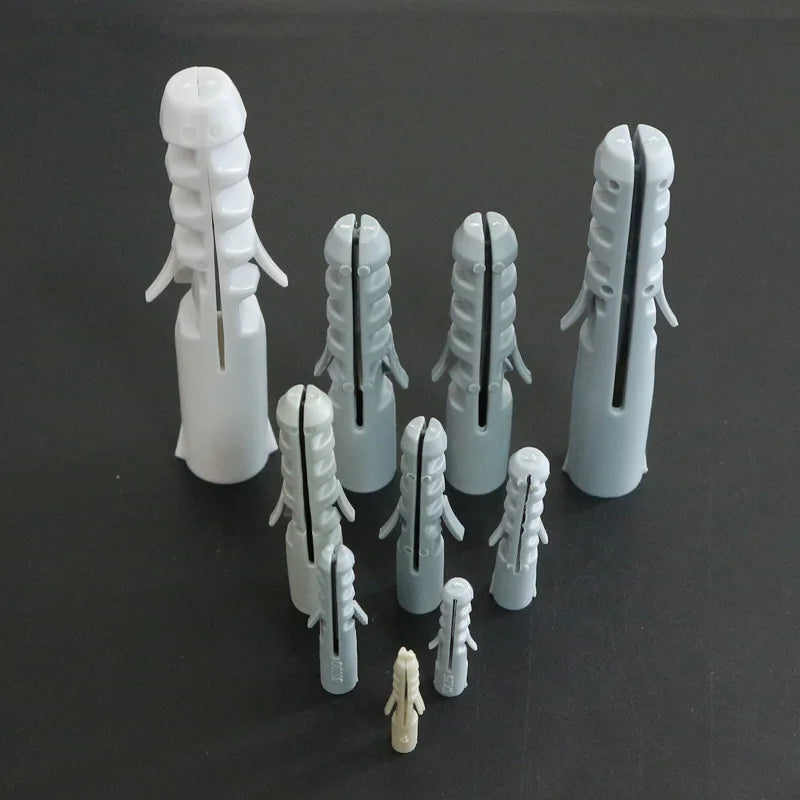 Anclajes de Pared de Plástico 4-16MM - Tornillos de Expansión para Yeso y Madera sin Tapa - Paquete de 100 Piezas