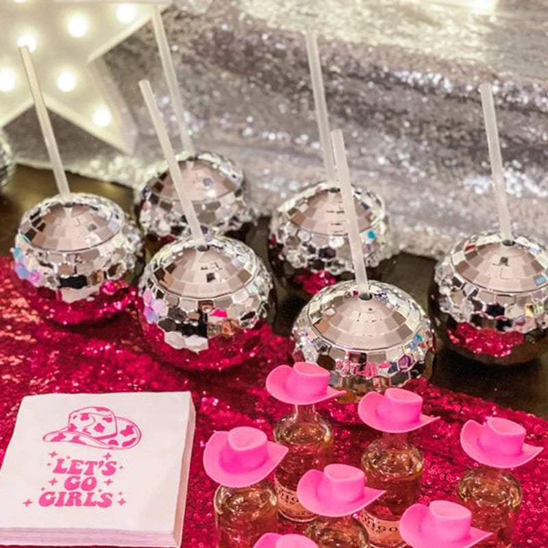Copas de bola de discoteca para fiesta de despedida de soltera, Copa esférica de plástico para cumpleaños, boda, despedida de soltera, 1970