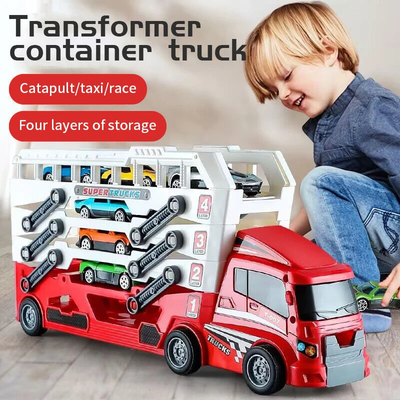Camión Contenedor con Expulsor y 6 Coches de Aleación - Juguete de Ingeniería para Niños - Coche de Retroceso Regalo de Navidad y Acción de Gracias