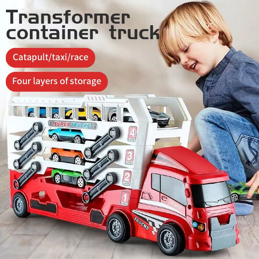 Camión Contenedor con Expulsor y 6 Coches de Aleación - Juguete de Ingeniería para Niños - Coche de Retroceso Regalo de Navidad y Acción de Gracias