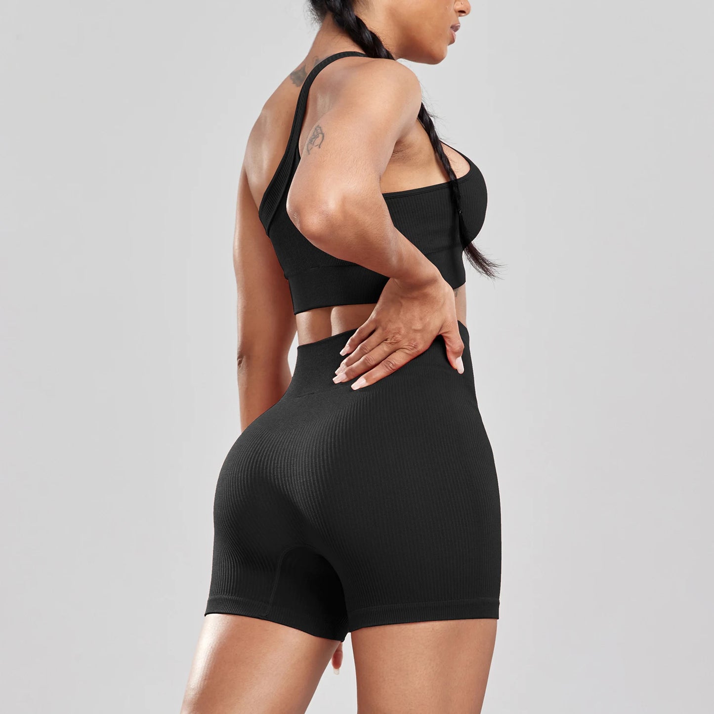 Conjunto de Shorts de Fitness para Mujer  | Pantalones Cortos de Cintura Alta, Estilo Ajustado y Elástico para Correr y Actividades al Aire Libre