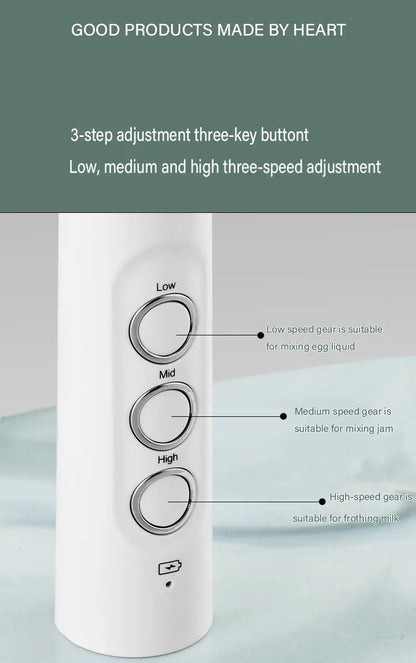 Espumador de Leche Eléctrico USB Recargable Inalámbrico - Batidor de Mano con 3 Velocidades para Latte, Cappuccino y Chocolate Caliente