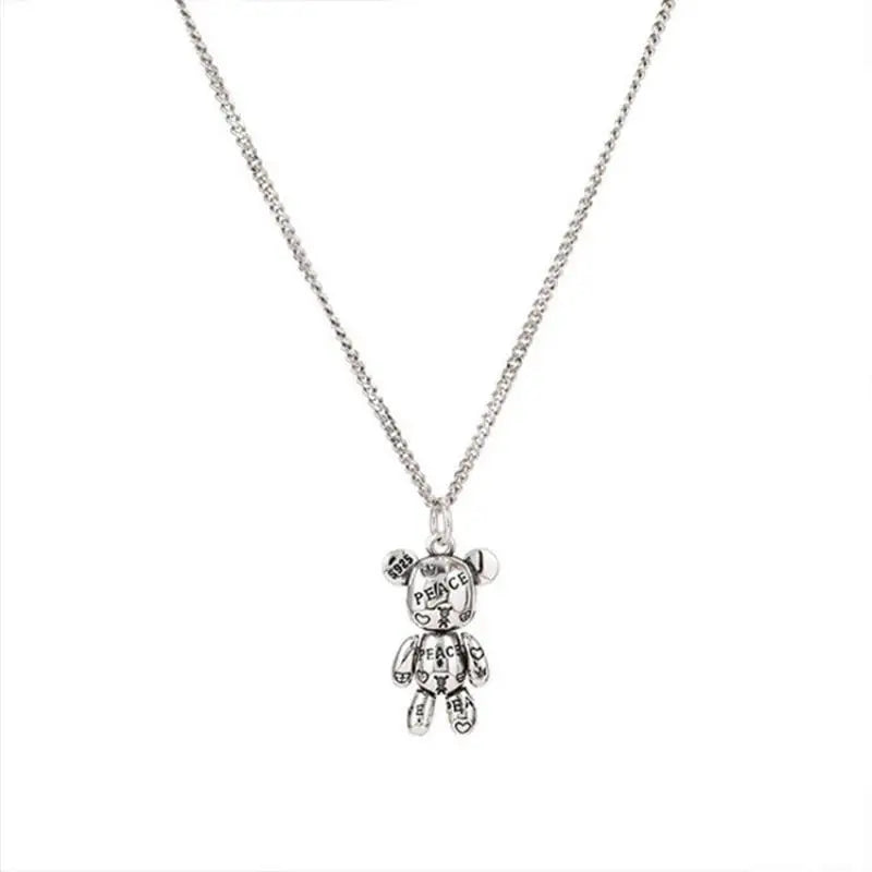 Colgante de Oso con Alfabeto Grabado - Collar Unisex de Animal Lindo para Estilo Hip Hop