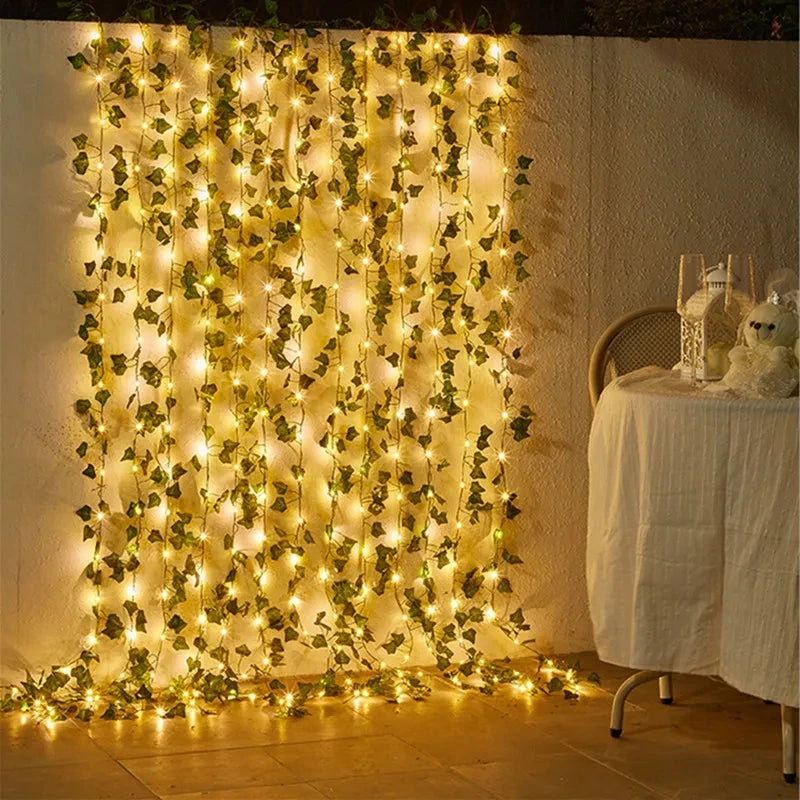 Luces de Cuerda con Hojas Verdes de Imitación – 2M a 10M de Vides Artificiales para Decoración de Bodas, Fiestas y Navidad