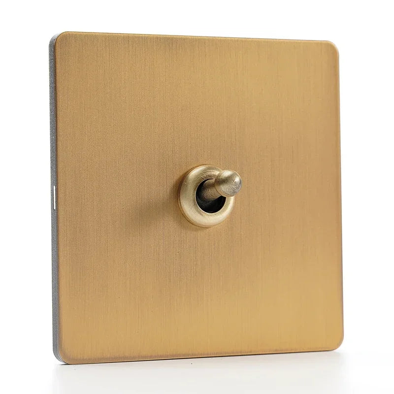Interruptor de Palanca de Latón Retro – Panel de Acero Inoxidable Cepillado en Amarillo Bronce, 1-4 Entradas, 2 Vías