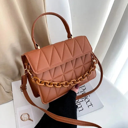 Bolso Cuadrado con Diseño de Cuadros - Bolso Bandolera con Cadena para Mujer - Elegante y Casual para Viajes (21 x 15 x 7 cm)