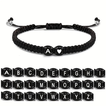 Pulsera Inicial de Corazón con Letras A-Z - Pulsera Ajustable Hecha a Mano para Mujeres y Hombres, Regalos de Amistad