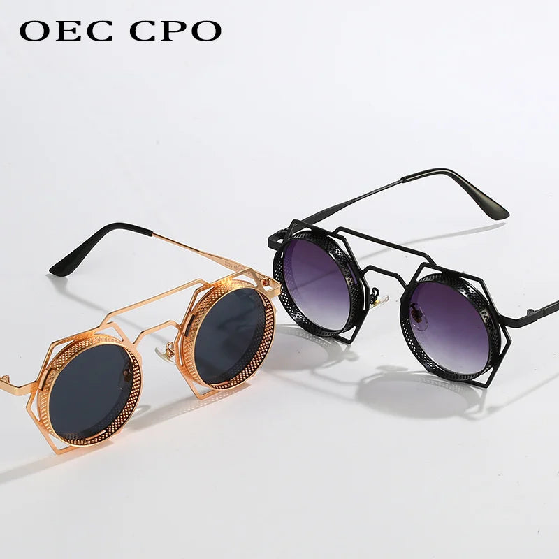 Gafas de Sol Redondas para Hombre y Mujer | Lentes de Malla Metálica con Personalidad | Estilo Steampunk UV400 | OEC CPO 2023
