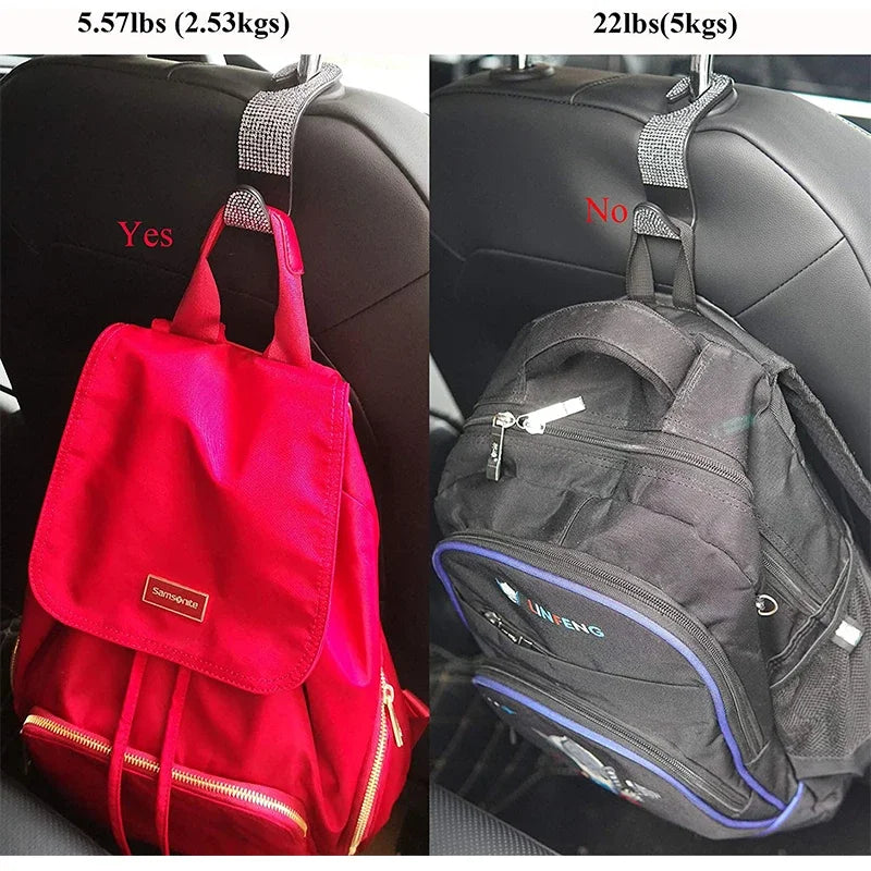 Gancho para Respaldo de Asiento de Auto con Brillantes Diamantes - Soporte Universal para Cabeceras - Accesorios de Interior Automotriz