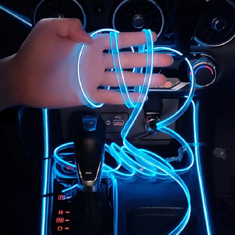 Tira LED Flexible para Interior de Coche 5M/4M/3M/2M/1M, Luces de Neón Decorativas, 12V, Luz Ambiental Universal