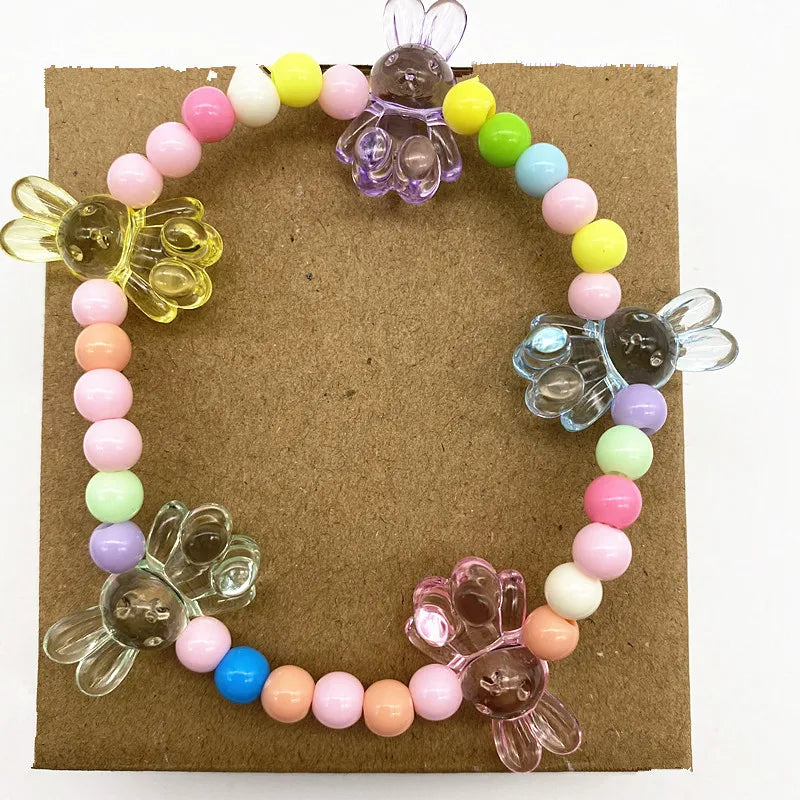 Set de 10 Figuras Transparentes de Acrílico para Anillos y Pulseras DIY - Osito, Conejo y Arcoíris - Ideal para Manualidades y Regalos Hechos en Casa