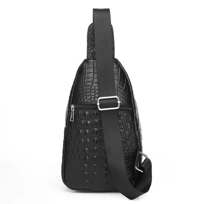 Bolso de Pecho de Cuero Genuino para Hombre – Estilo Casual con Estampado de Cocodrilo