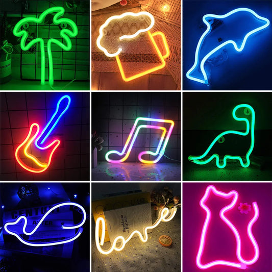 Luces LED de Neón para Fiesta, Decoración de Pared, Arte de Habitación, Bar, Cerveza, Neon Lamps con Alimentación USB/Batería, Signos de Neón Musicales