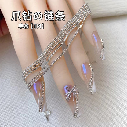 Cadena de Cristal de Lujo para Manicura Francesa - 100/50 cm de Largo, Dijes Brillantes, 1,5/2 mm