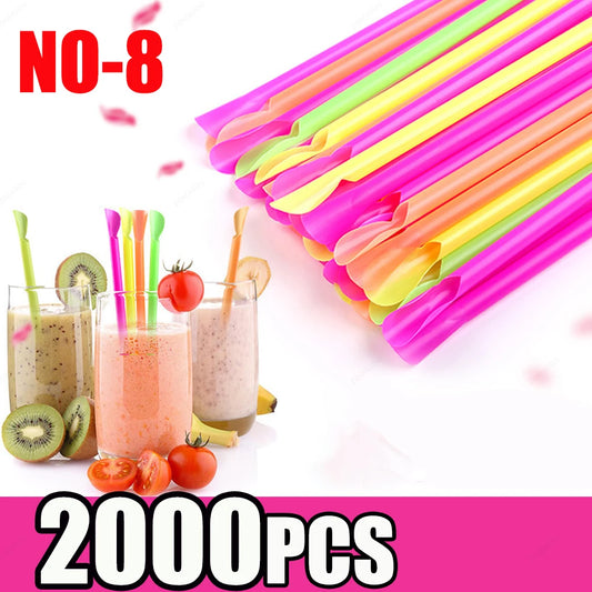 Título: Pajitas de plástico para beber con cuchara, ideales para batidos y bebidas espesas, disponibles en 50/1000/2000 unidades