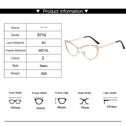 Montura de Gafas de Metal Anti-Luz Azul, Espejo Plano de Ojo de Gato con Personalidad, Bloqueo Azul Femenino, Tendencia, 2023