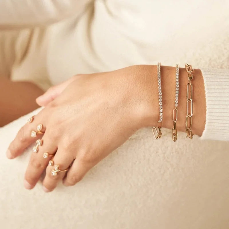 Brazalete de Lujo con Zirconia Cúbica en Color Oro - Pulsera de Tenis para Mujer, Joyería de Moda