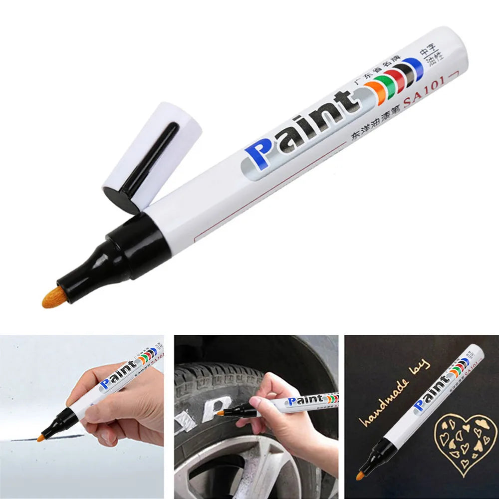 Marcador de Pintura para Llantas de Auto, Penetra Oily White Waterproof, Permanente para Neumáticos de Caucho, Metal, CD, y Graffiti - 1 pieza