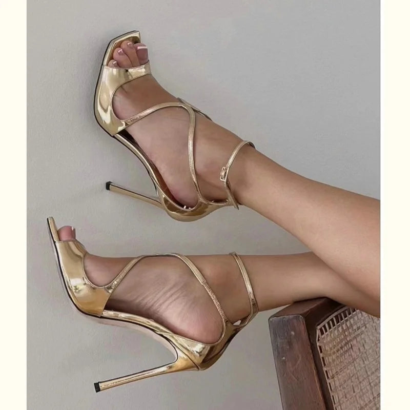Zapatos de Tacón Stiletto de Alta Calidad con Estilo de Hada - Sandalias Abiertas con Cordones, Elegantes y Sexys para Bodas