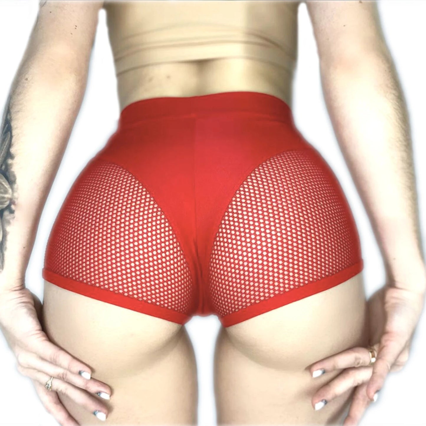 Shorts de Malla con Aberturas para Mujeres | Hot Pants Elásticos de Cintura Media para Fitness y Pole Dance