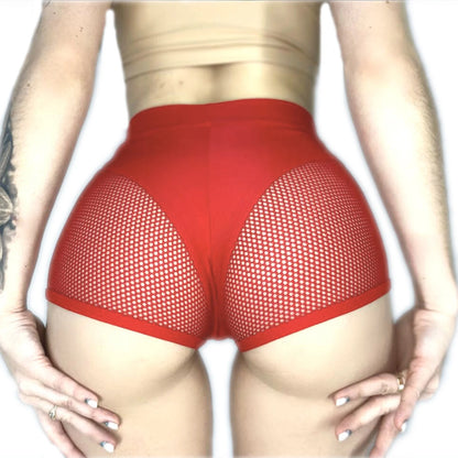 Shorts de Malla con Aberturas para Mujeres | Hot Pants Elásticos de Cintura Media para Fitness y Pole Dance