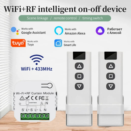 Interruptor Inteligente para Cortinas Tuya WiFi - Control Remoto RF433MHz para Persianas y Cortinas con Soporte para Google Home y Alexa