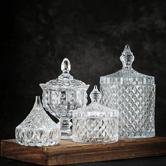Tarro de Almacenamiento de Vidrio a Rayas de Diamante Europeo, Caja de Dulces, Tarro de Cristal con Tapa, Candelabro de Aromaterapia, Contenedor de Alimentos
