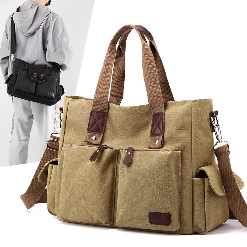 Bolso de Hombro para Hombre - Maletín Portátil de Gran Capacidad en Lona para Uso Diario y Oficina